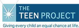 TTP-LOGO-96h Logo of The Teen Project, featuring a stylized starburst design on the left and text reading "THE TEEN PROJECT" in a blue color scheme.