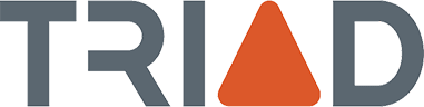 Triad-logo-96h The image shows the word "TRIAD" in gray capital letters, with an orange triangle replacing the letter "A".
