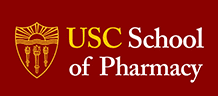 USCPharmacy-96h Logo of USC School of Pharmacy featuring a yellow emblem with torch designs on a red background.